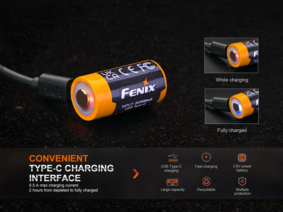 Fenix ARB-L16-800UP USB-C High Current 16340 Battery