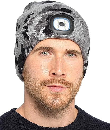 Storm Ridge Grey Camo  LED Head Lamp Beanie Hat