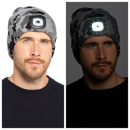 Storm Ridge Grey Camo  LED Head Lamp Beanie Hat